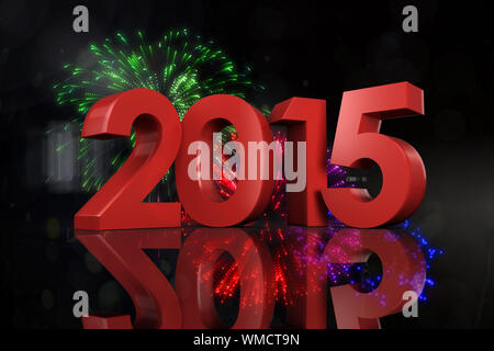 2015 against colourful fireworks exploding on black background Stock Photo