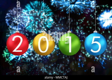 2015 against colourful fireworks exploding on black background Stock Photo