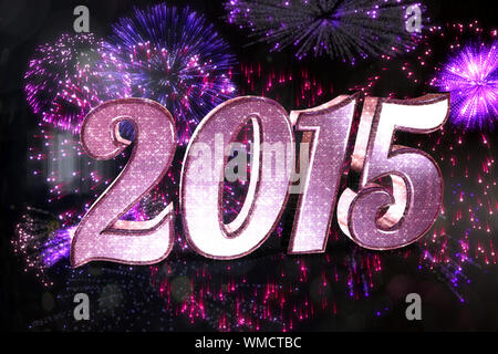 Sparkly 2015 against colourful fireworks exploding on black background Stock Photo