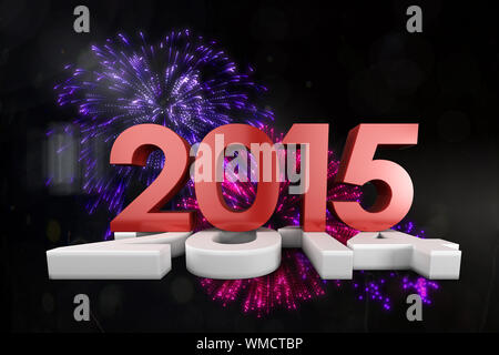 2014 and 2015 against colourful fireworks exploding on black background Stock Photo