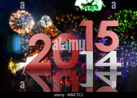 2014 and 2015 against colourful fireworks exploding on black background Stock Photo