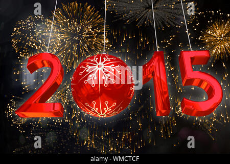 2015 against colourful fireworks exploding on black background Stock Photo