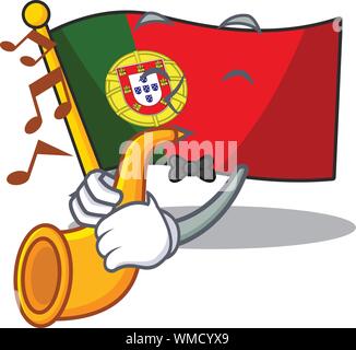 With trumpet flag portugal with the mascot shape Stock Vector
