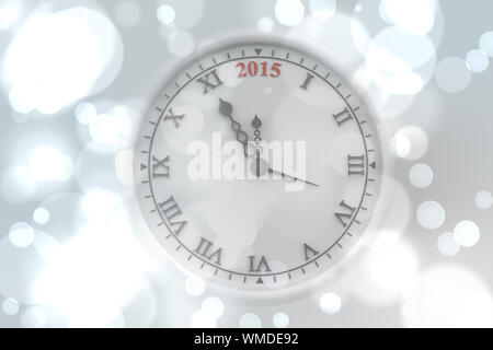 Clock against white glowing dots on grey Stock Photo