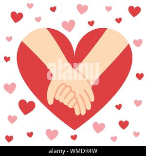Couple Holding Hands Surrounded by Heart Cartoon Vector Illustration Stock Vector