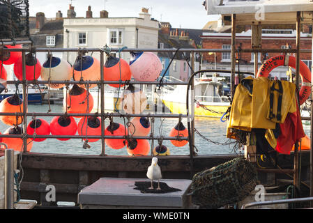 fishing equipment on a local fishing trawler Stock Photo