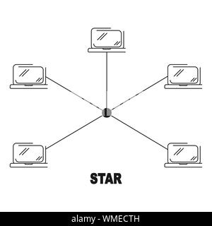 star network topology vector black linear flat style icon Stock Vector