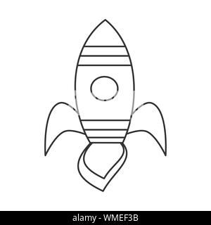 cartoon black and white vector flying spaceship illustration for coloring art Stock Vector