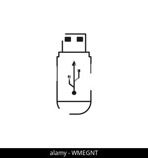 usb flash drive vector black linear flat style icon Stock Vector