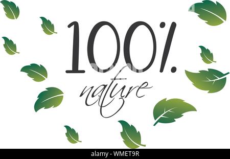 100 percent natural design element, organic products promotion, vector design made in paper cut realistic style. Stock Vector