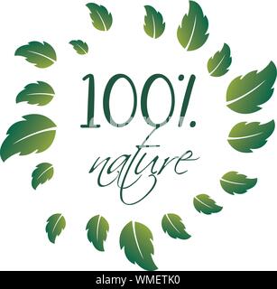 100 percent natural design element, organic products promotion, vector design made in paper cut realistic style. Stock Vector