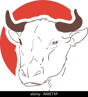 Cows head. Hand drawn sketch in a graphic style. Vintage vector engraving illustration for poster. Stock Vector
