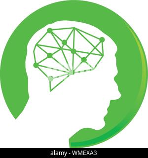 Vector symbol of human head. Profile face. green color isolated on white background. Concept sign for business, science, psychology, medicine. Creativ Stock Vector