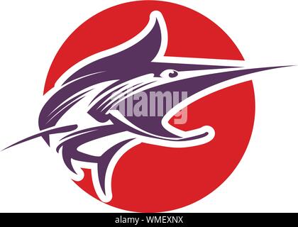 Marlin fishing sport emblem. Marlin fish on a spinning rod round badge for  sea fishing trip, camp or sporting club symbol design Stock Vector Image &  Art - Alamy