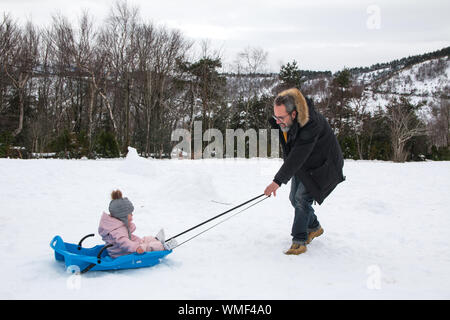 Father and little girl playing in the snow Stock Photo