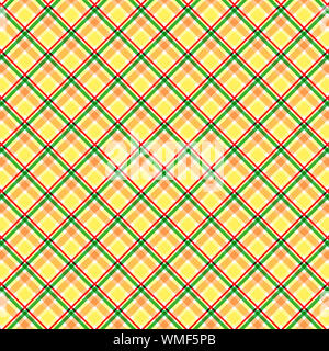 Colorful seamless tartan diagonal pattern with clear red, green, and yellow stripes Stock Photo