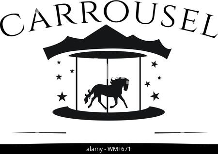 Rotating horses merry-go-round carousel black silhouette vector illustration isolated on white background. Children amusement park element Stock Vector