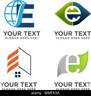 E Letter Logo collection, Abstract logotype for business company, sports, digital technology, social media, geometric icons set. Stock Vector