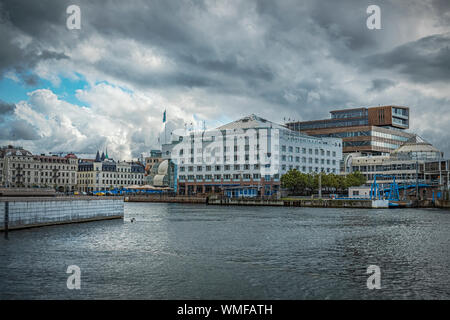 HELSINGBORG, SWEDEN - AUGUST 16, 2019: The ferry port at the harbour in Helsingborg, Sweden. Stock Photo