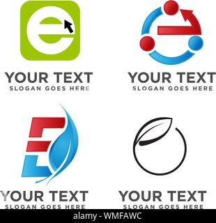 E Letter Logo collection, Abstract logotype for business company, sports, digital technology, social media, geometric icons set. Stock Vector