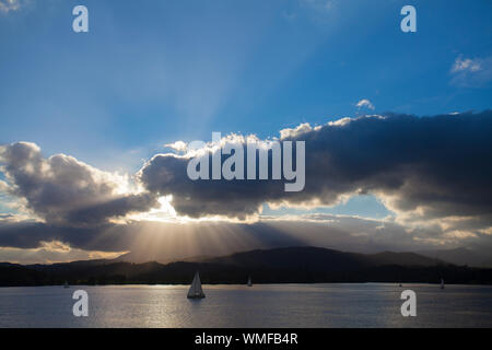 Boat on Lake Windermere, Lake District, Cumbria, UK Stock Photo