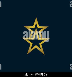 Gold Star Logo Vector in elegant Style with dark blue Background Stock Vector