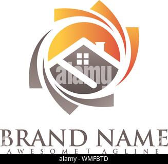 Solar home logo template. Solar panel and sun vector design. Renewable energy illustration Stock Vector