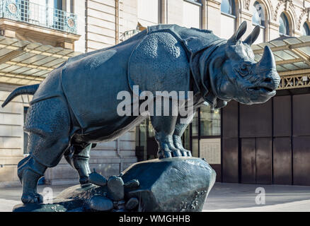 Rhinoceros statue in front of museum d'Orsay in Paris Stock Photo