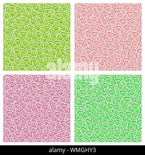 Vector set of Clover seamless patterns for St. Patrick's and Valentine's Day. Stock Vector