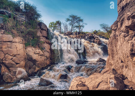 Waterfall in Awash National Park. Waterfalls in Awash wildlife reserve in south of Ethiopia. Wilderness scene, Africa Stock Photo