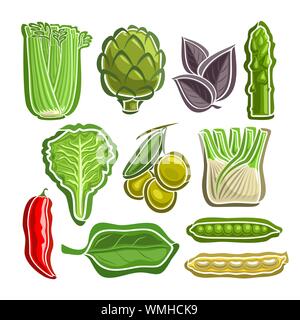 Vector Set of Vegetables simple icons isolated on white. Stock Vector