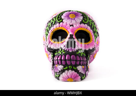 Typical Mexican skull painted isolated on white background. Dia de los muertos. Stock Photo