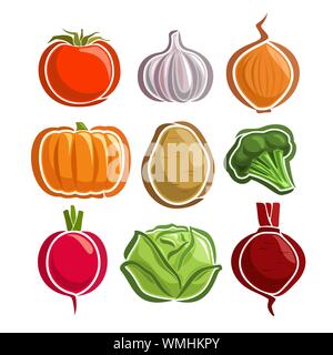 Vector Set of Vegetables simple icons, isolated on white. Stock Vector