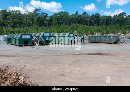 Single Stream recycling containers at landfill in US for plastic, glass, paper Stock Photo