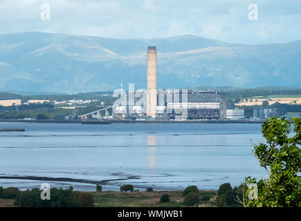 View across the Firth of Forth to the Longannet power station, near Kincardine of Forth. Stock Photo