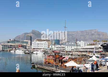 The Pirate Tour boat moored at Victoria Wharf  waiting to take tourists on a sightseeing tour of Table Bay, V&A Waterfront, Cape Town, South Africa Stock Photo