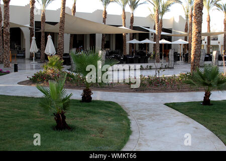 Sharm El Sheikh, Egypt, September 05, 2018. Hotel Le Royal resort Sharm Sheikh. One of the hotel's restaurants with an open veranda with a pleasant vi Stock Photo