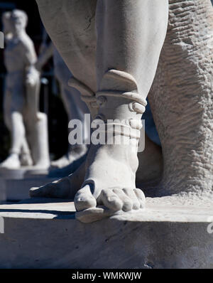 Detail roman sandal. Marble statue of a youth on horseback. From Rome ...