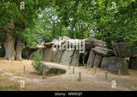 Dolmen La Roche-aux-Fees or The Fairies' Rock - one the most famous and largest neolithic dolmens in Brittany Stock Photo