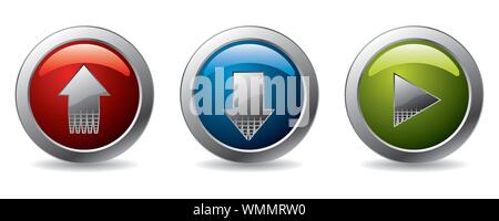 Upload, Download & Play buttons Stock Vector