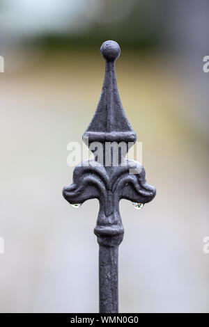 fence post, wrought iron, rainy day Stock Photo
