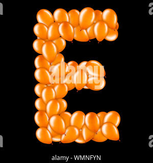 Orange letter E from helium balloons part of English alphabet. Stock Photo