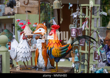 Garden ornaments for sale at a stall at the September 2019 Wisley Garden Flower Show at RHS Garden Wisley, Surrey, south-east England Stock Photo