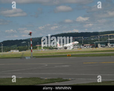Swiss International Airlines plane taking-off from Zürich airport Stock Photo
