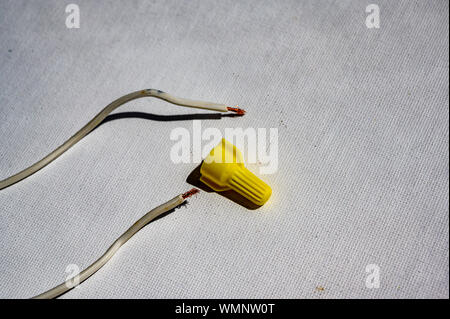 pig tail wiring with wing nut and two wires Stock Photo