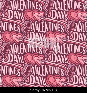 Vector seamless pattern for Happy Valentine's Day: bow and flying arrow in hearts on wrapping paper for gift. Stock Vector