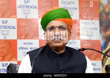 Kolkata, India. 05th Sep, 2019. Minister of state for Heavy Industries and Public Enterprise Arjun Ram Meghwal addresses a press conference at BJP head quarter. (Photo by Saikat Paul/Pacific Press) Credit: Pacific Press Agency/Alamy Live News Stock Photo