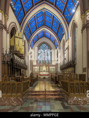 Altar and sanctuary inside of the historic St. Paul's Episcopal Cathedral on Pearl Street in Buffalo, New York Stock Photo