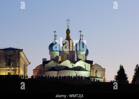 Lighted building of Annunciation Cathedral in Kazan Kremlin Russia in the evening Stock Photo