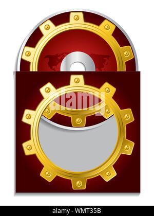 Cogwheel and map cd sleeve Stock Vector